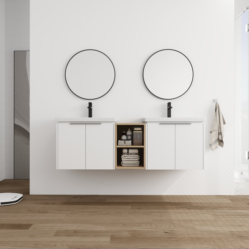 Meuble-lavabo double 59,94 po avec plateau en céramique Lainie