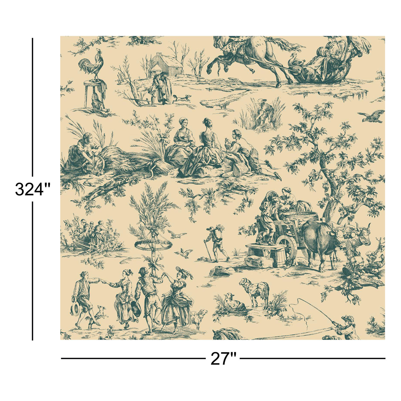 Ashford Toiles Toile Wallpaper, Blue/Tan