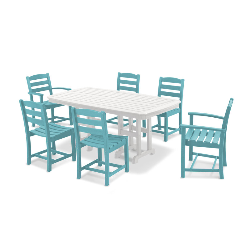 POLYWOOD La Casa Café 7-Piece Dining Set, Turquoise/White