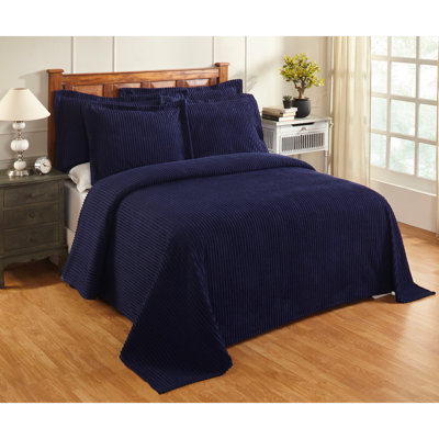 Ensemble de couvre-lit très grand touffeté 100% coton de la collection Jullian, couvre-lit rayé classique avec taies décoratives assorties, certifié OEKO-TEX, doux, respirant, lavable à la machine, toutes saisons, bleu marine