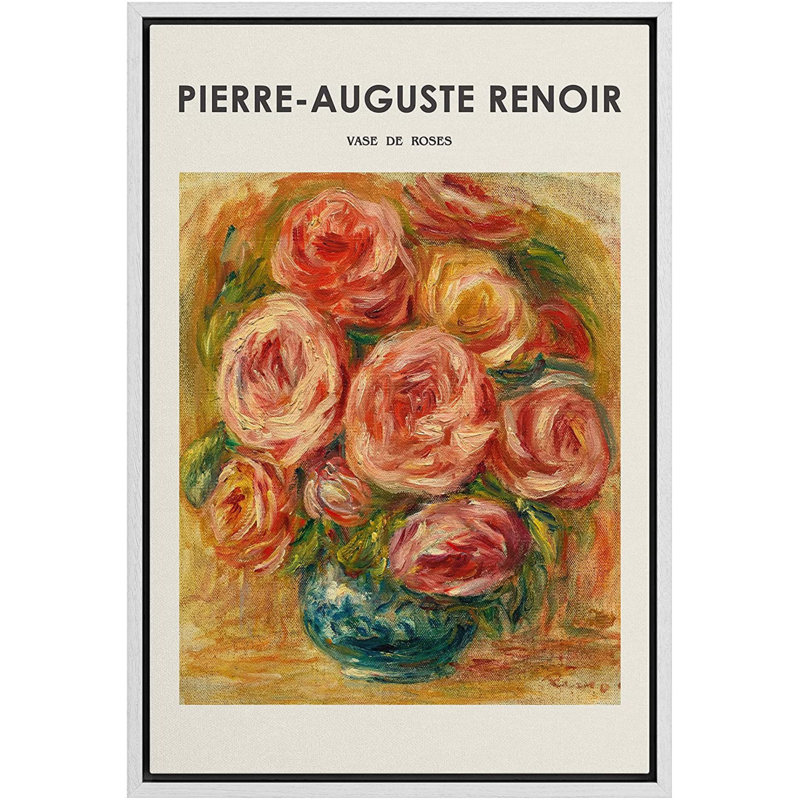 "IDÉE4WALL", reproduction d'art sur toile Vase de roses par Pierre-Auguste Renoir, H 36 po x l 24 po, Blanc