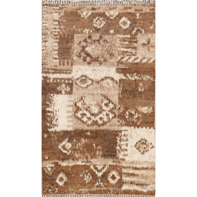 Tapis décoratif en laine noué à la main de conception unique 4 pi 3 po x 5 pi 9 po noué à la main New Age