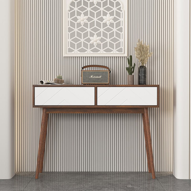 Modern Entryway Table with Carved Panel Drawers, Console Table with Storage Space and Wood Legs