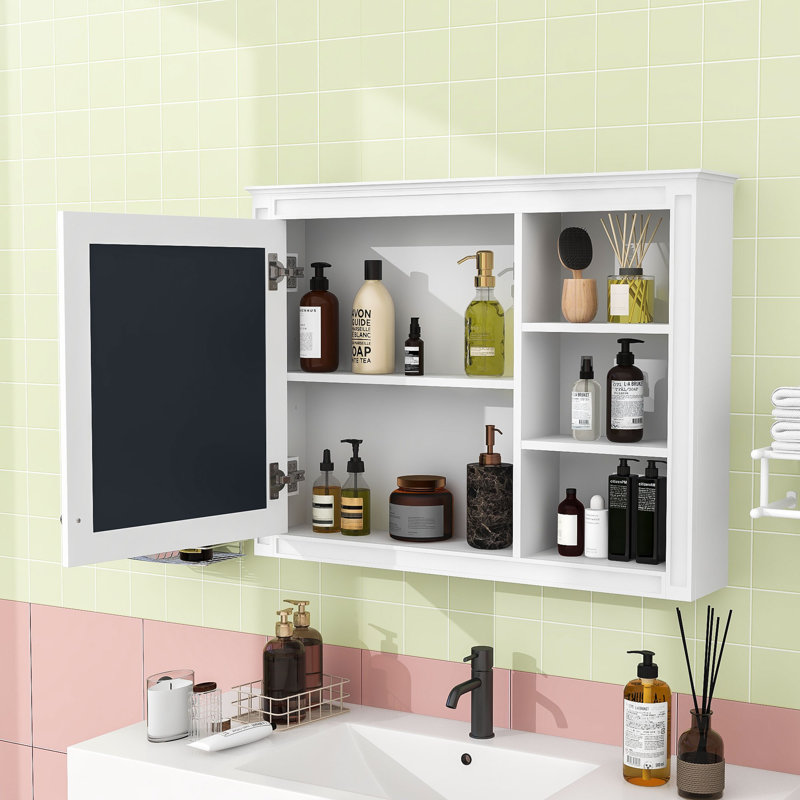 Armoire à pharmacie murale élégante avec miroir, tablette réglable et rangement dissimulé