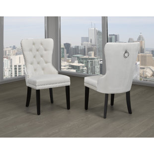 Chaises de salle à manger capitonnées en velours avec garniture cloutée et anneau chromé (ensemble de 2) (Ensemble de 2)