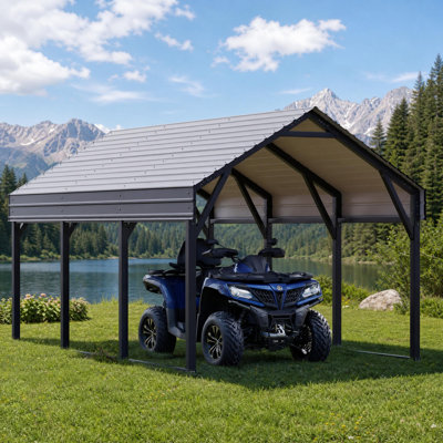 12x13 ft Metal Carport, with Reinforced Frame and Steel Roof