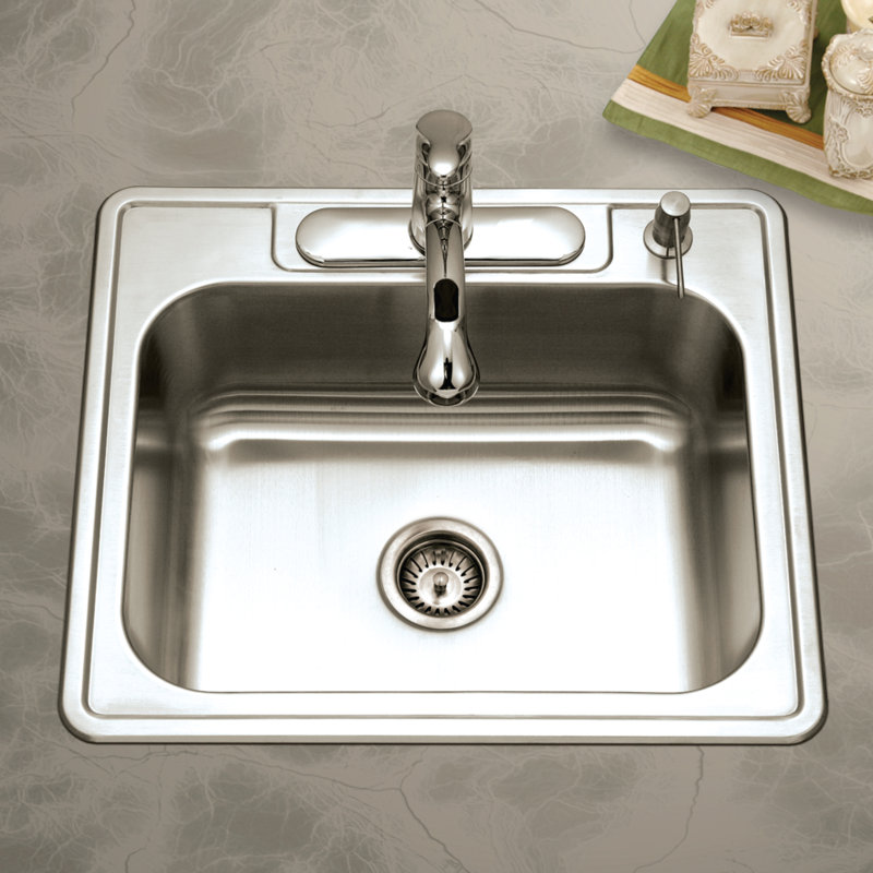 Houzer Glowtone Topmount Stainless Steel 21" Single Bowl Kitchen Sink, 8"D, 3 Holes