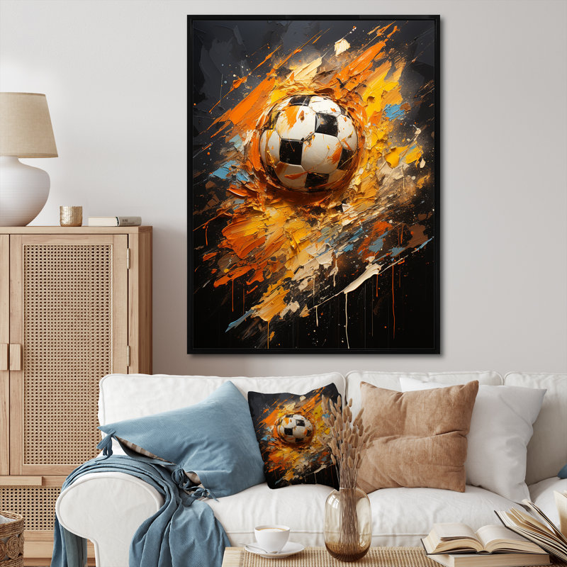 Joshuah Soccer Abstract Striker sur impression sur toile, H 32 po x l 24 po x P 1 po, Cadre flottant noir