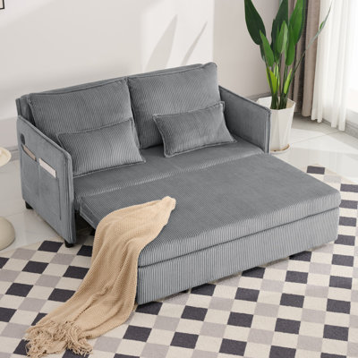 55-Inch Convertible 3-In-1 Sofa Bed With USB Ports And Side Pocket For Small Spaces
