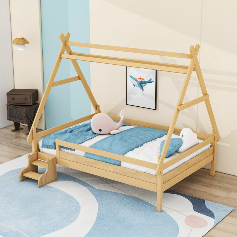 Lit plateforme avec lattes Wood House, Complète, Naturel