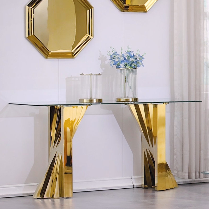 60'' Glass Top Console Table, Gold