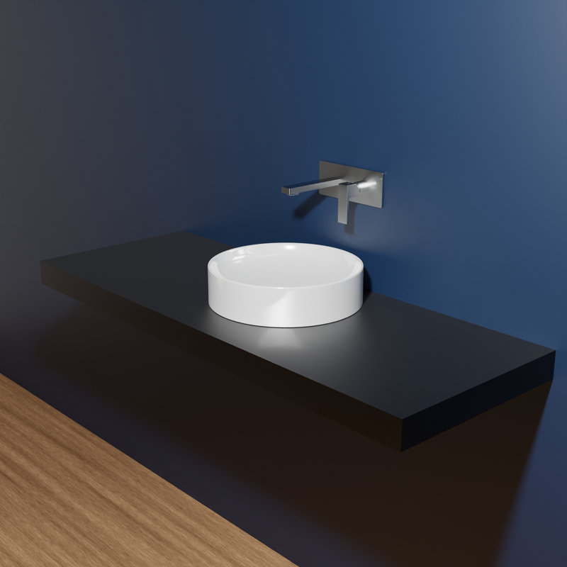 Lavabo de salle de bain vasque circulaire en céramique blanche lustrée 16,9 "Fly