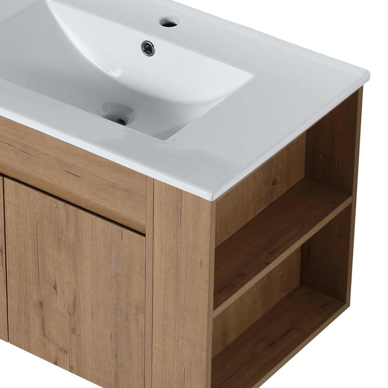 Ensemble de meuble-lavabo mural simple 30 po avec plateau en céramique Edmae, Blanc