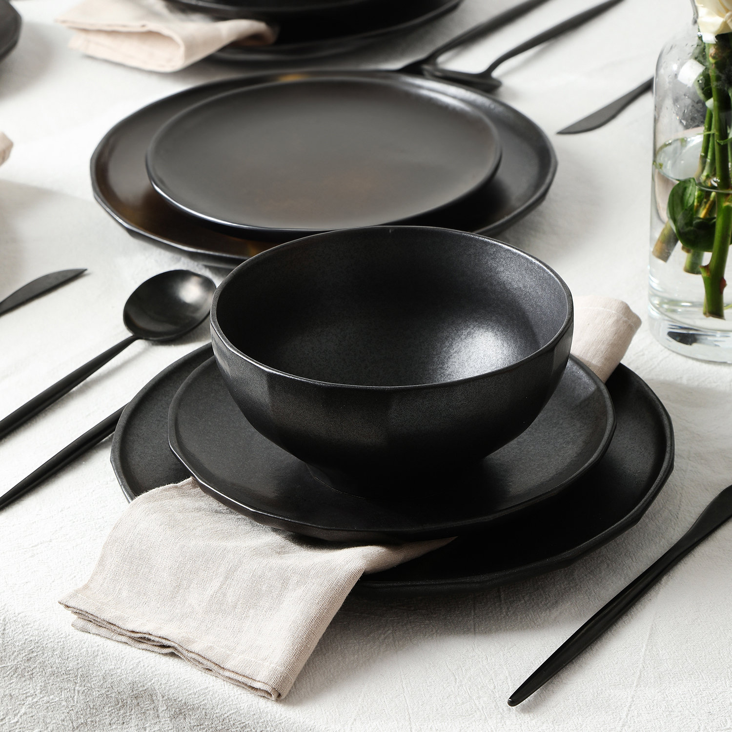 Rio Stoneware Dinnerware Set, Black
