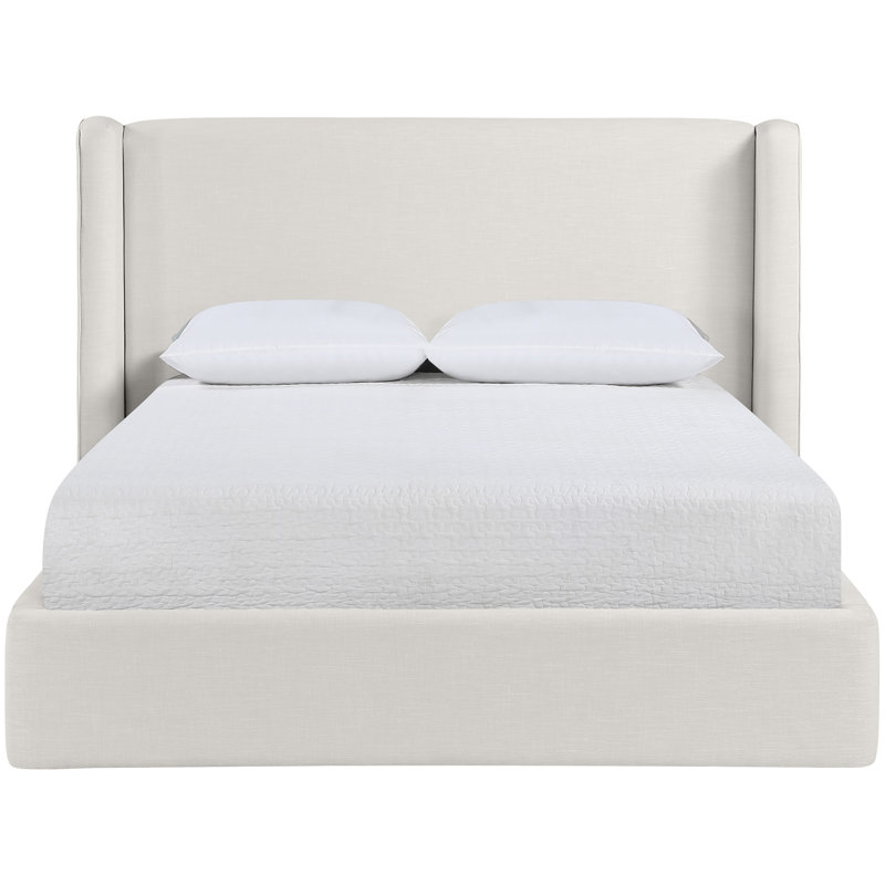 Kendall Wanaque Linen Textured Fabric Upholstered Bed, Cream Linen Textured Fabric, Full