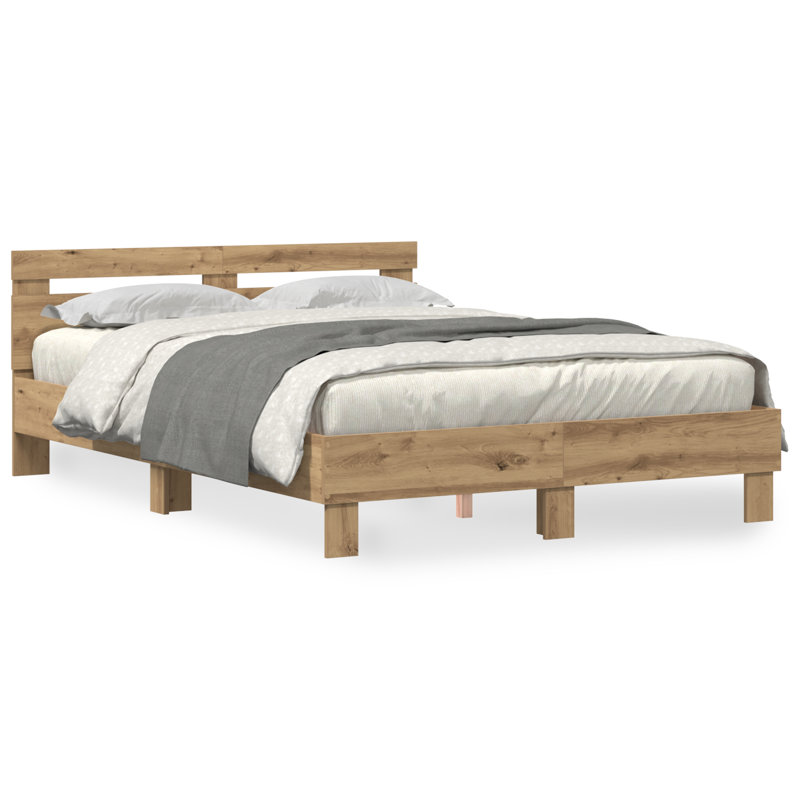 Vidaxl Wood Bed Frame with LED Durable, Kingsize (5'), Artisan Oak