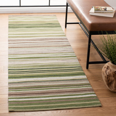 Tapis en laine / coton tissé à la main Cruz en vert / beige