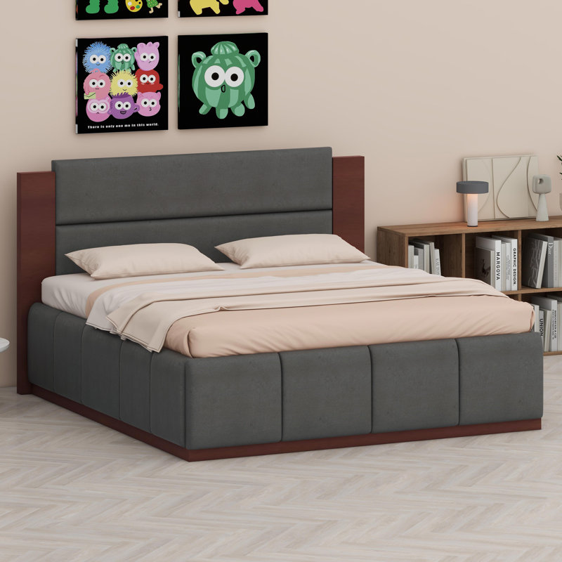 Base de lit tapissier moderne avec tête de lit allongée Modern, Gris