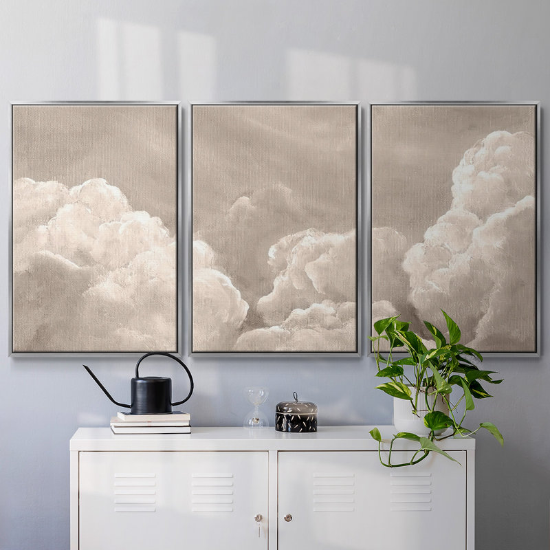 Painted Clouds II - Toile encadrée à pièces multiples_2768862C, H 36 po x l 75 po x P 2 po, Encadrement argenté