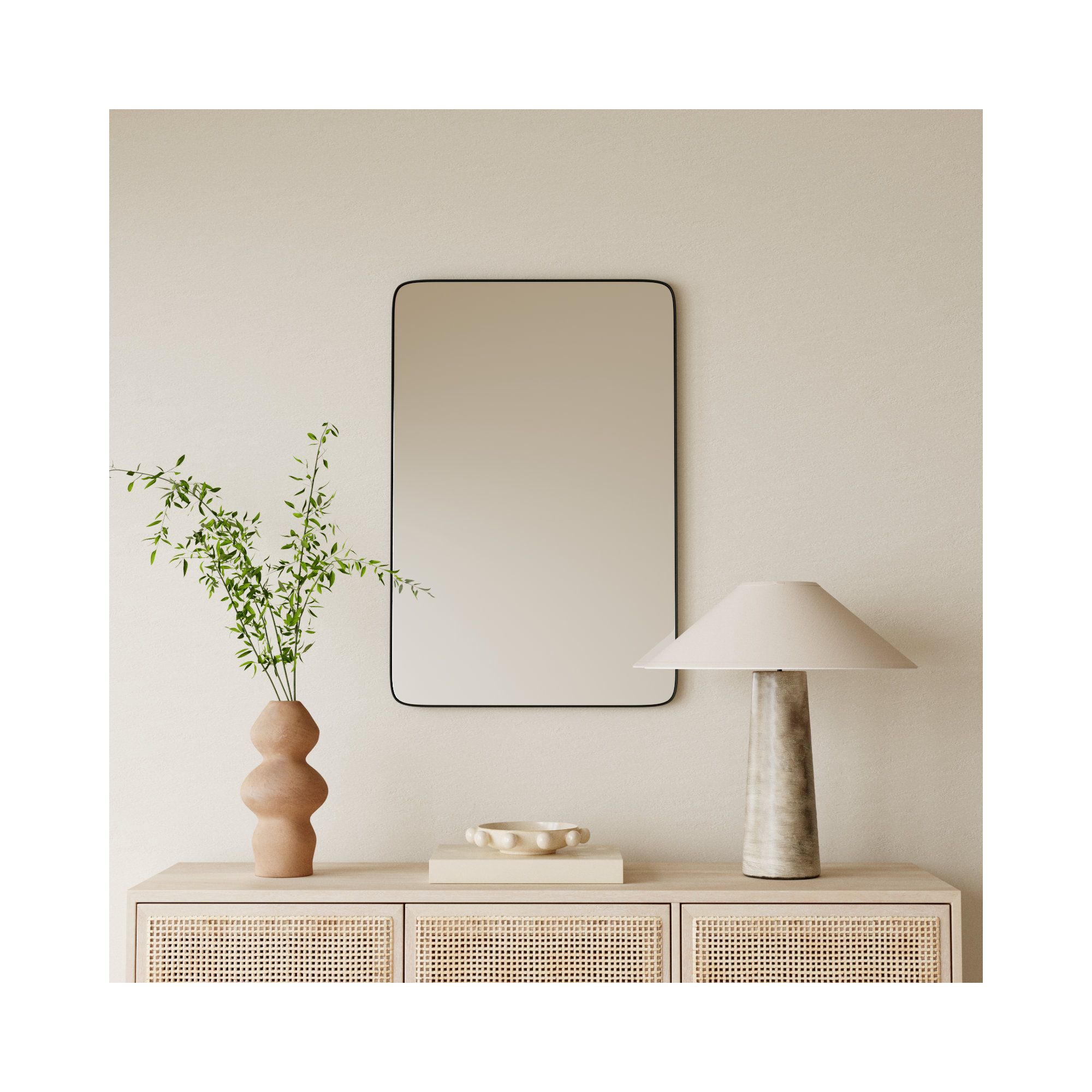 Eaton Modern & Contemporary Accent Mirror, 34" H x 33.75" W, Matte Black