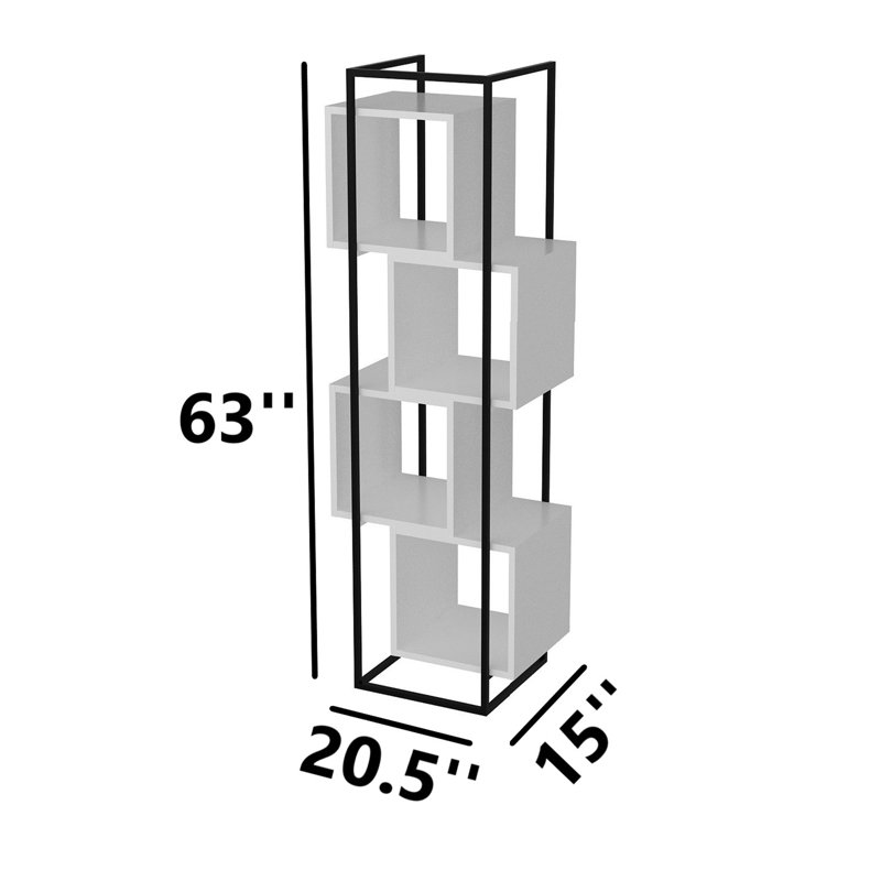 Modern Industrial Bookshelf, 100% Melamine Coated Particle Board & Metal Frame, 20.5 x 63.0 x 15.0 inches | Numerous Shelves, Wall-Mountable, Black & White Design | Perfect for Home or Office Storage Solutions