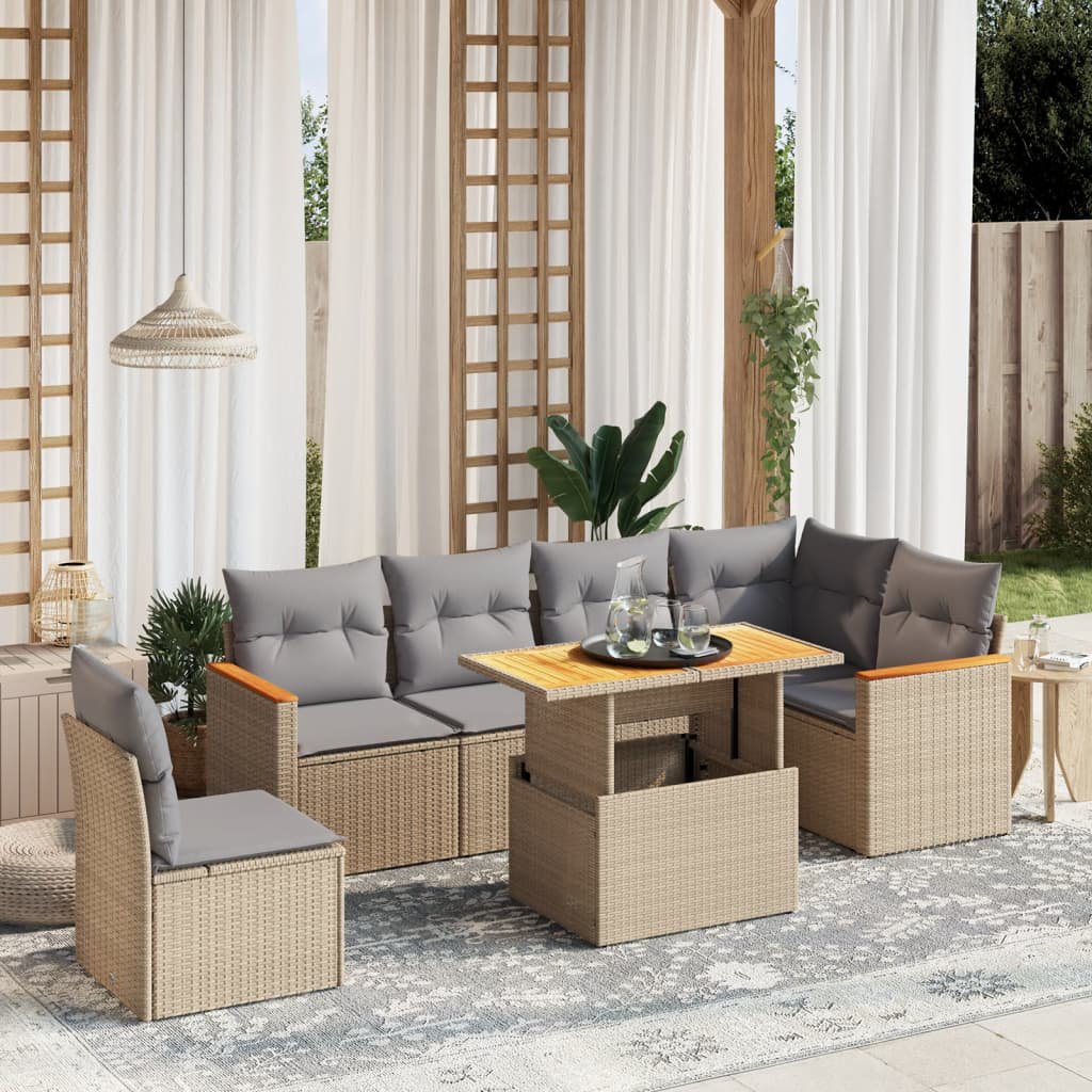 Vidaxl 7-Tlg. Garten-Sofagarnitur Mit Kissen Beige Poly Rattan