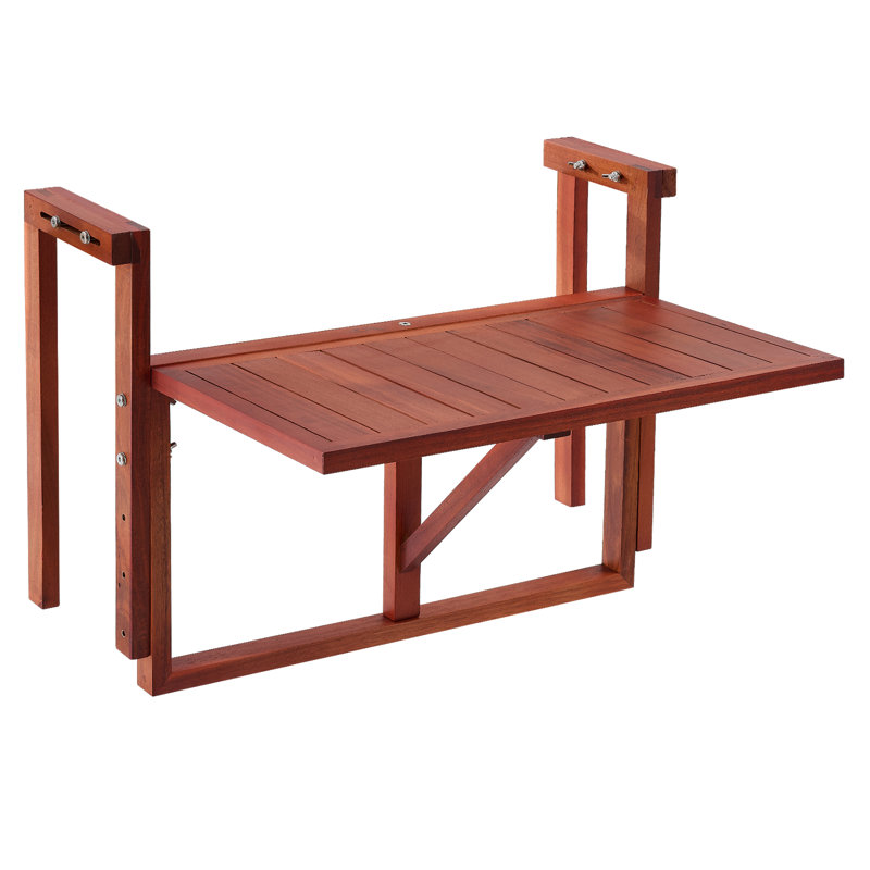 Balcony Hanging Table 22" x 11" 60 lbs Folding Railing Bar Table, for Outdoor Patio Garden Deck, Fits 3.1"-5.3" Rails, 4-Level Adjustable Height, Durable Acacia Wood Material, Space-Saving