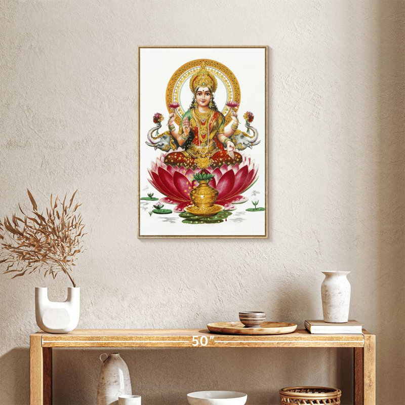 Déesse Lakshmi, Floating Frame Natural Wood, 21 po x 31 po