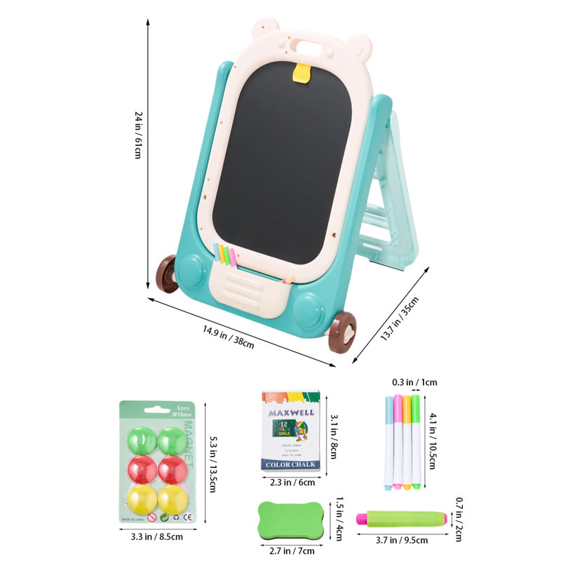 Height-Adjustable Dual-Sided Magnetic Easel for Kids