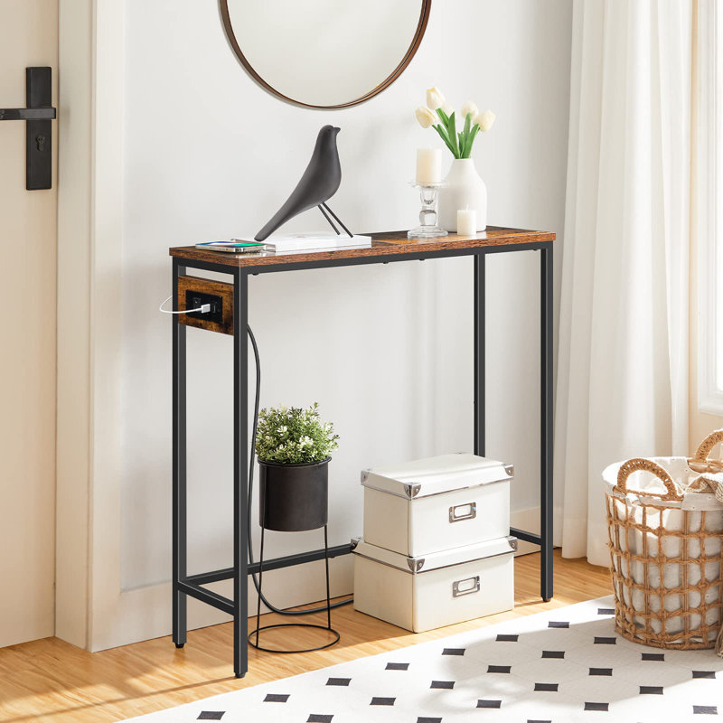 Narrow Console Table With Power Outlets, 29.5" Small Entryway Table With Charging Station, Thin Sofa Table, Side Table, For Hallway, Bedroom, Living Room