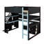 Lit mezzanine en bois avec escalier de rangement, bureau, tablettes et panneau perforé, style Esports peu encombrant pour adolescents et adultes-1491487936-1491487942