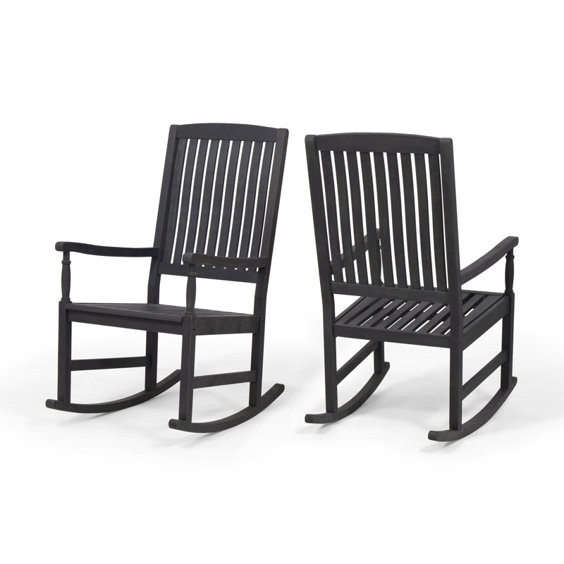 Chaise berçante en bois massif Mccomb, Gris foncé