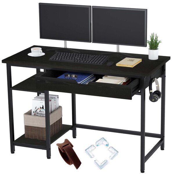 17 Stories Desk with a Drawer and a Height-Adjustable CPU Holder Shelf ...