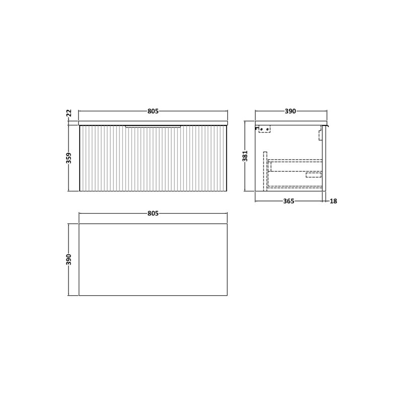 Fluted 80.5cm Single Bathroom Vanity Base Only, Soft Black