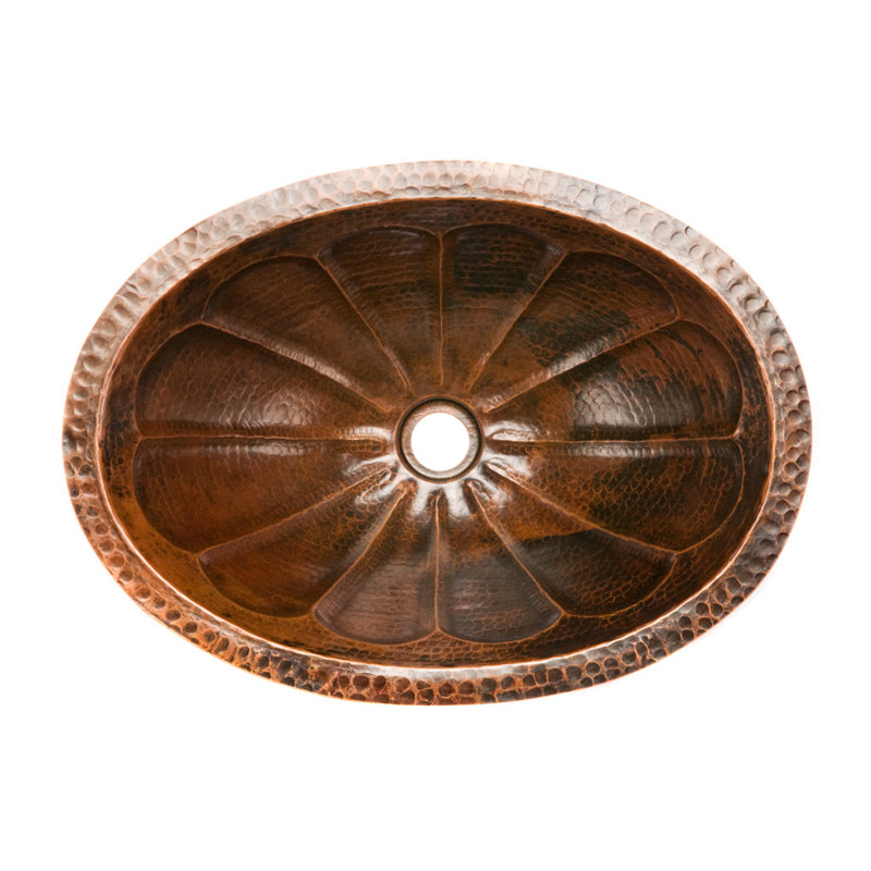 19" Oval Sunburst Under Counter Hammered Copper Bathroom Sink