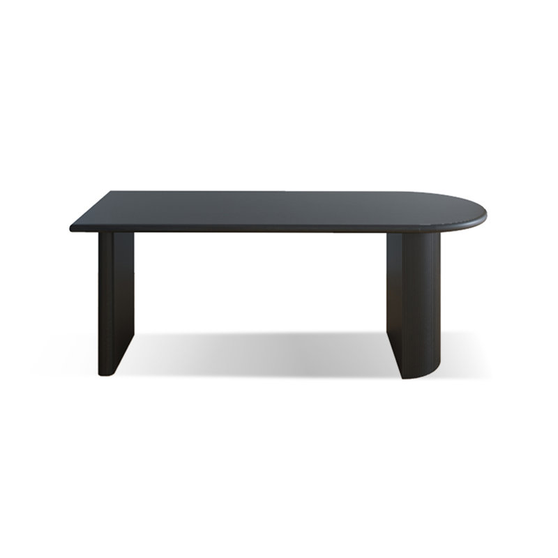 Table de salle à manger noire demi-cercle en bois massif, H 29,53 po x L 78,74 po x l 31,5 po