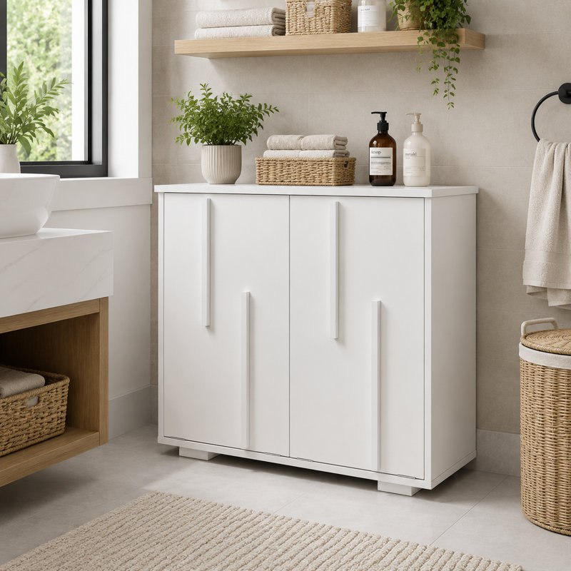 Armoire de rangement pour buanderie autoportante avec portes cannelées, 2 sacs de rangement amovibles en tissu munis de poignées pour salle de bain et buanderie