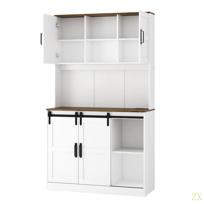 Armoire de bar de ferme avec porte de grange coulissante, grande table de buffet de bar Buffet de cuisine