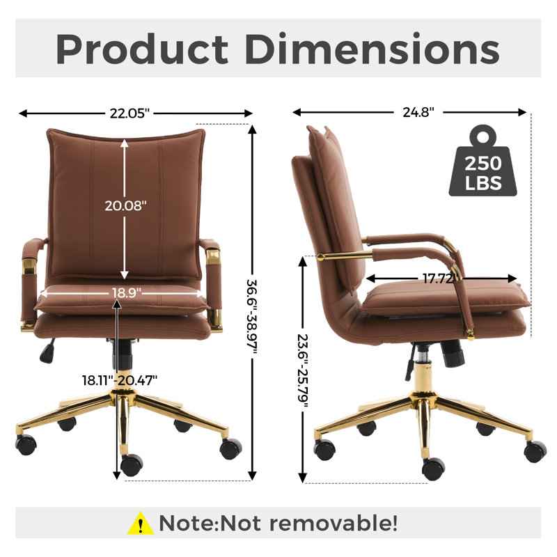 Leather Upholstered Swivel Office Chair, Brown