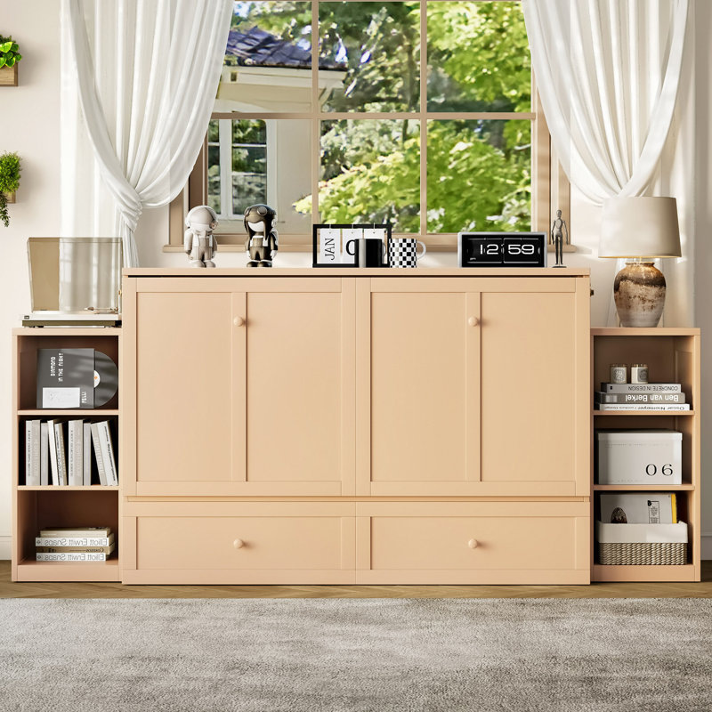 Lit escamotable avec tiroirs et tablettes de rangement spacieux. Idéal pour les chambres d'amis ou les chambres compactes