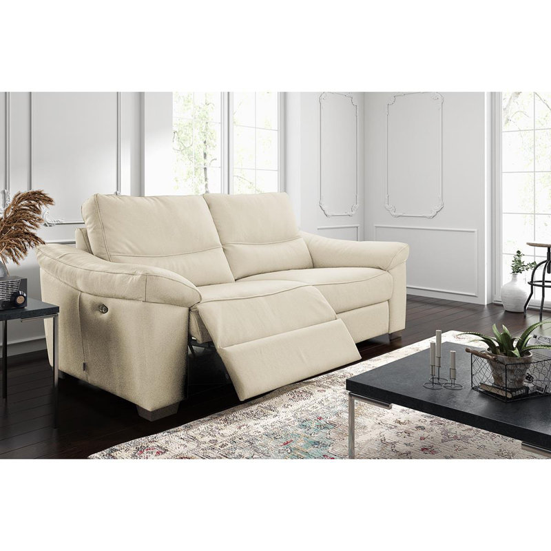 Edeltrudis Genuine Leather 2 Seater Reclining Sofa, Cream, 100cm H x 212cm W x 95cm D