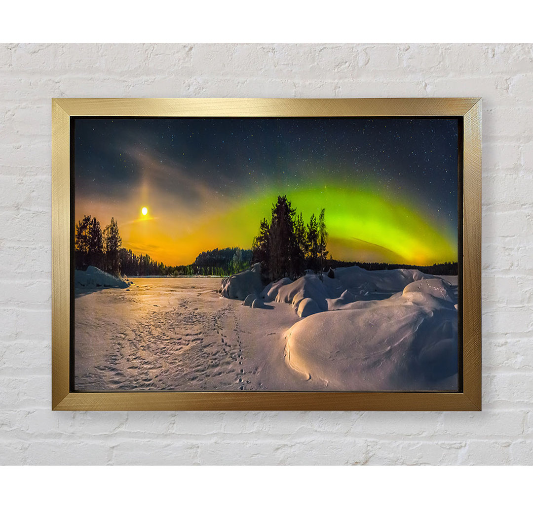 Nothern Lights At Night Snow - Einzelne Bilderrahmen Kunstdrucke