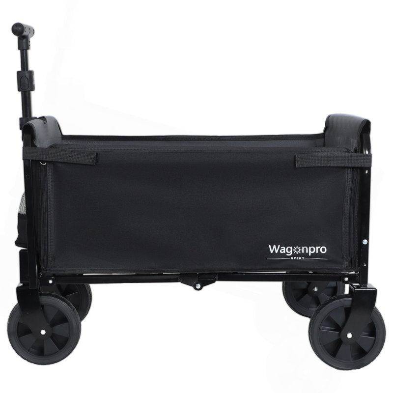 Chariot de camping pliable tout-en-un convertible: siège de banc, compartiment de rangement et attache pour chien incluse, noir / gris