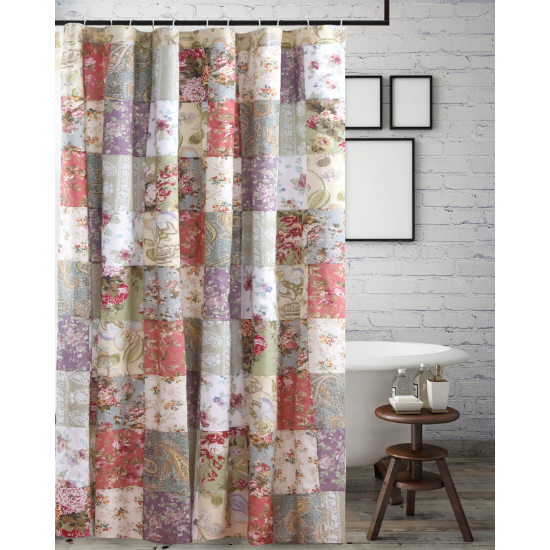 Blooming Prairie Patchwork Floral Cotton Shower Curtain