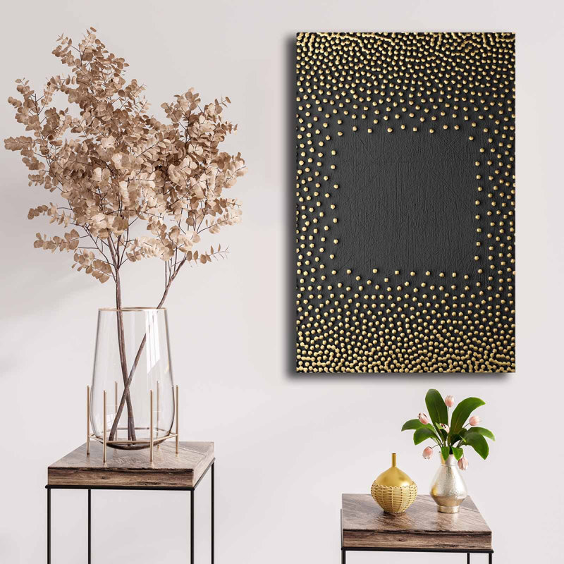 Élégante peinture sur toile, or et noir, 17,7 po x 27,6 po | 100% toile (épaisseur: 0,11 pouce) sur cadre 100% bois de pin (épaisseur: 0,87 pouce) | Parfait pour la décoration intérieure et les espaces de bureau, design élégant et moderne