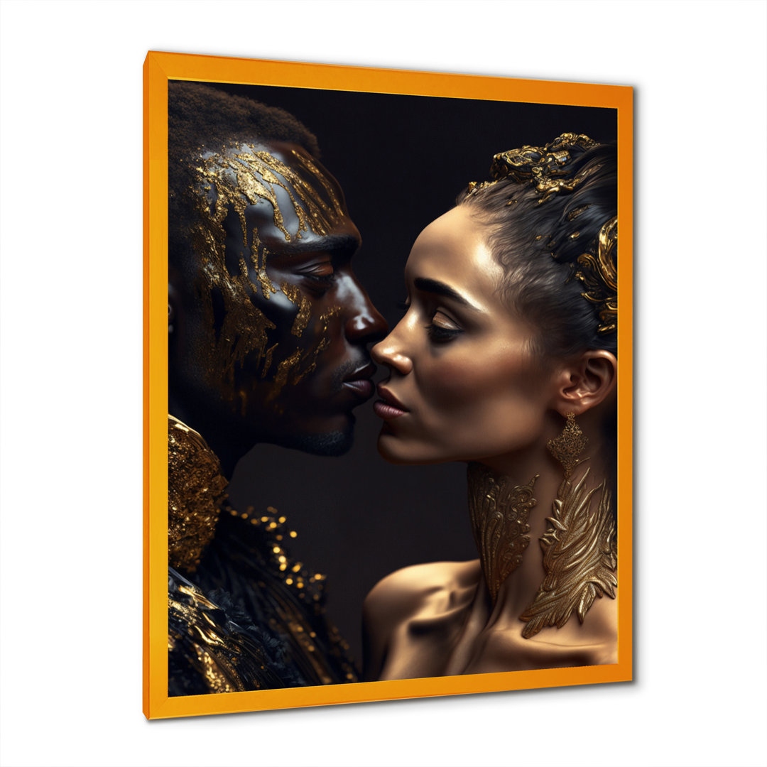 Gold African Amercian Couple Kissing - Romantic Portrait Wall Art House of Hampton® 