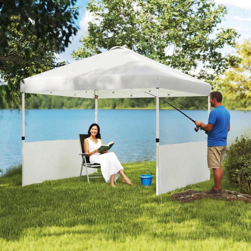 10X 10 Ft Party Tent Pop Up Canopy Tent With 2 Half Sidewalls With Wheeled Carry Bag