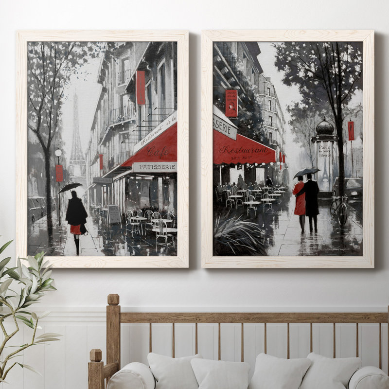 «Rainy Paris I», ensemble de 2 reproductions d'art, H 44 po x l 31 po x P 1 po, Toile blanche encadrée, Pas de tapis