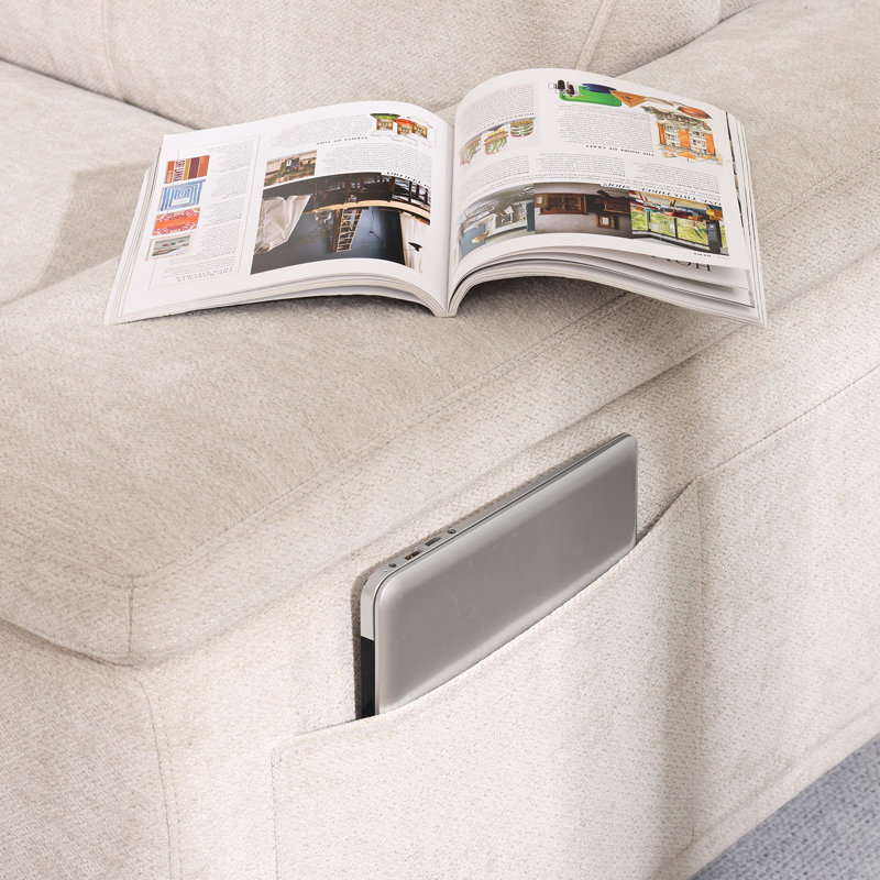 89” Modern Chenille Sofa Adjustable Armrest Couch, Beige
