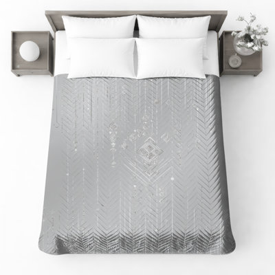 Geometric Silver Lines Quilted Bedspread All Sizes